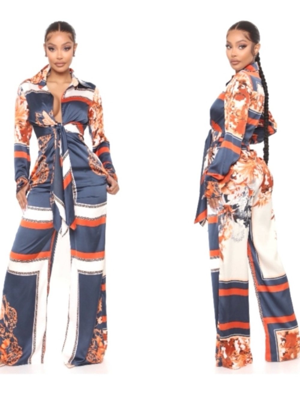 AKIRA Cream and Rust Floral Scarf-Print Kimono Dress